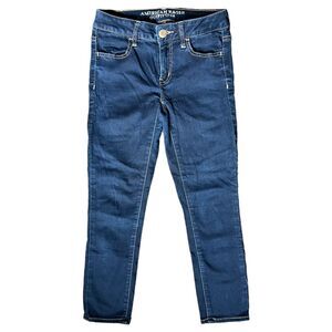 American Eagle Jegging Crop Size 4 Super Stretch Dark Blue Denim Jeans Low Rise
